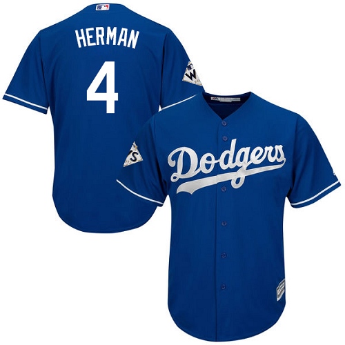 Men's Majestic Los Angeles Dodgers #4 Babe Herman Replica Royal Blue Alternate 2017 World Series Bound Cool Base MLB Jersey