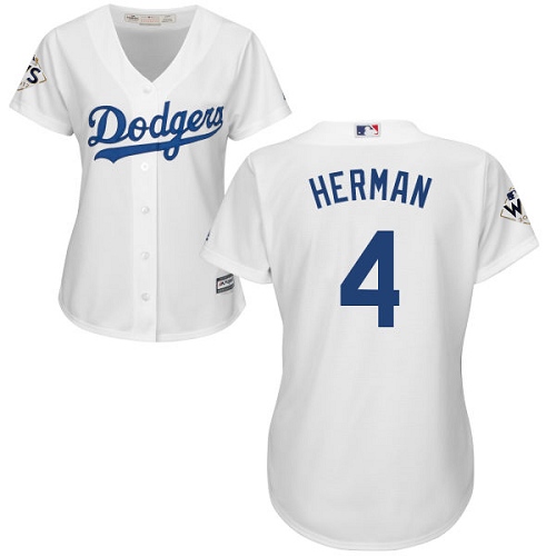 Women's Majestic Los Angeles Dodgers #4 Babe Herman Replica White Home 2017 World Series Bound Cool Base MLB Jersey