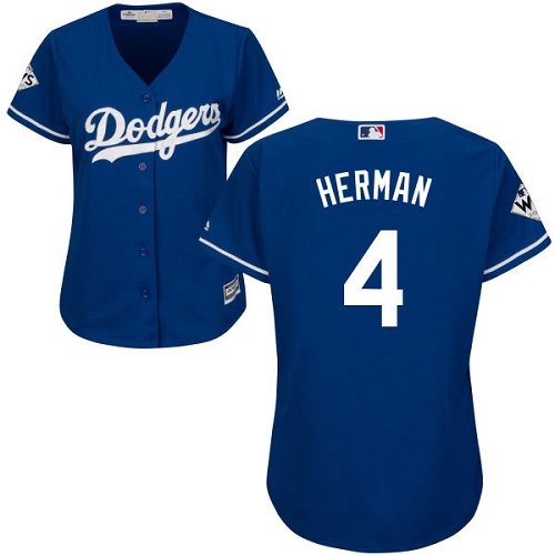 Women's Majestic Los Angeles Dodgers #4 Babe Herman Authentic Royal Blue Alternate 2017 World Series Bound Cool Base MLB Jersey