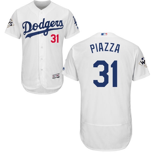 Men's Majestic Los Angeles Dodgers #31 Mike Piazza Authentic White Home 2017 World Series Bound Flex Base MLB Jersey