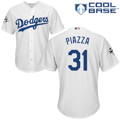 Men's Majestic Los Angeles Dodgers #31 Mike Piazza Replica White Home 2017 World Series Bound Cool Base MLB Jersey
