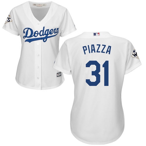 Women's Majestic Los Angeles Dodgers #31 Mike Piazza Replica White Home 2017 World Series Bound Cool Base MLB Jersey