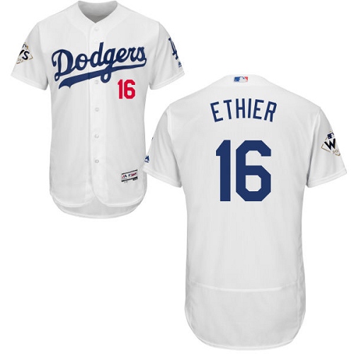 Men's Majestic Los Angeles Dodgers #16 Andre Ethier Authentic White Home 2017 World Series Bound Flex Base MLB Jersey