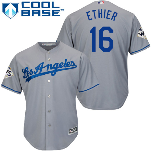 Men's Majestic Los Angeles Dodgers #16 Andre Ethier Replica Grey Road 2017 World Series Bound Cool Base MLB Jersey