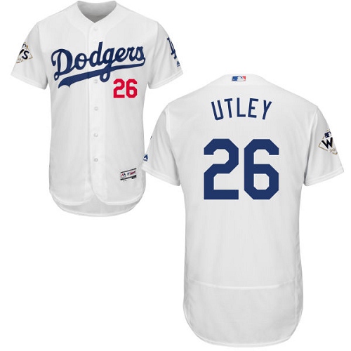 Men's Majestic Los Angeles Dodgers #26 Chase Utley Authentic White Home 2017 World Series Bound Flex Base MLB Jersey