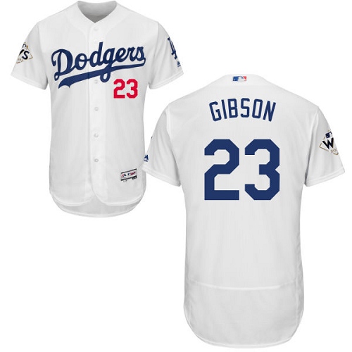 Men's Majestic Los Angeles Dodgers #23 Kirk Gibson Authentic White Home 2017 World Series Bound Flex Base MLB Jersey