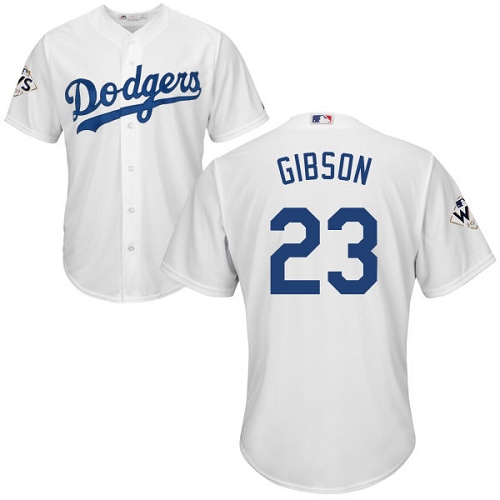Men's Majestic Los Angeles Dodgers #23 Kirk Gibson Replica White Home 2017 World Series Bound Cool Base MLB Jersey