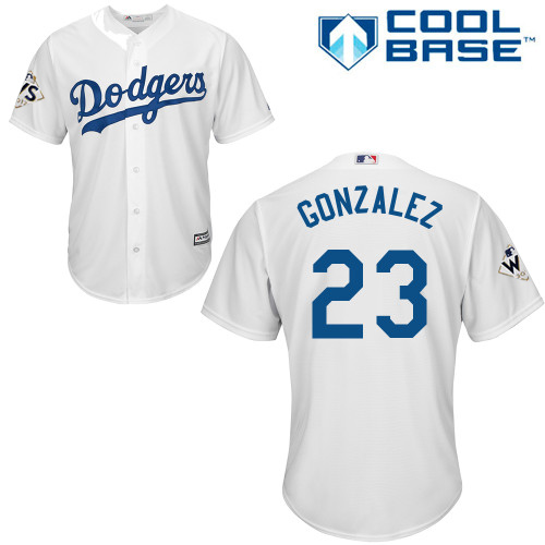 Youth Majestic Los Angeles Dodgers #23 Adrian Gonzalez Authentic White Home 2017 World Series Bound Cool Base MLB Jersey