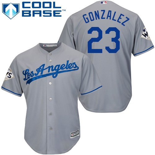 Youth Majestic Los Angeles Dodgers #23 Adrian Gonzalez Replica Grey Road 2017 World Series Bound Cool Base MLB Jersey