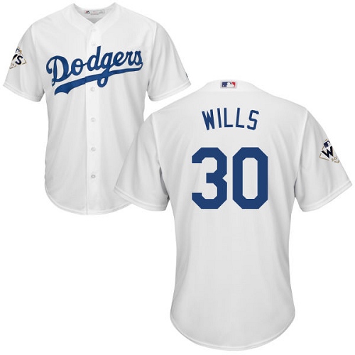 Men's Majestic Los Angeles Dodgers #30 Maury Wills Replica White Home 2017 World Series Bound Cool Base MLB Jersey