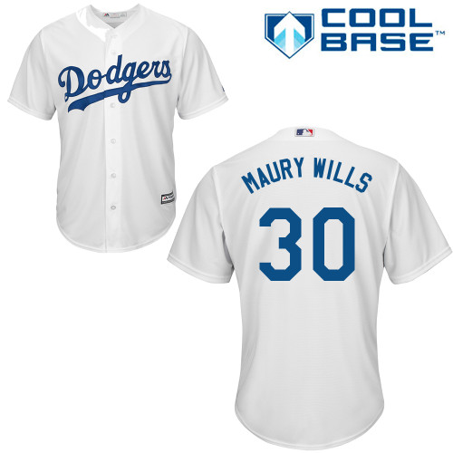 Men's Majestic Los Angeles Dodgers #30 Maury Wills Replica White Home Cool Base MLB Jersey