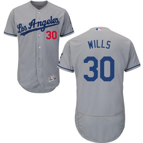 Men's Majestic Los Angeles Dodgers #30 Maury Wills Grey Flexbase Authentic Collection MLB Jersey