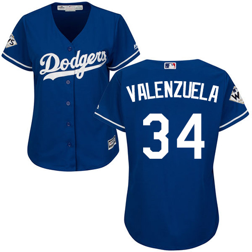 Women's Majestic Los Angeles Dodgers #34 Fernando Valenzuela Authentic Royal Blue Alternate 2017 World Series Bound Cool Base MLB Jersey
