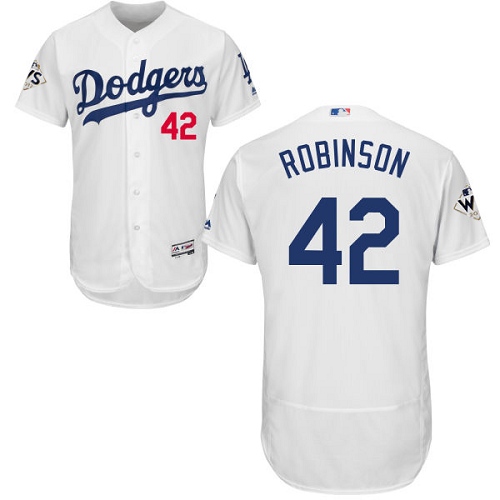 Men's Majestic Los Angeles Dodgers #42 Jackie Robinson Authentic White Home 2017 World Series Bound Flex Base MLB Jersey