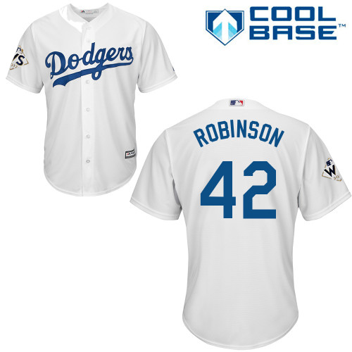 Men's Majestic Los Angeles Dodgers #42 Jackie Robinson Replica White Home 2017 World Series Bound Cool Base MLB Jersey
