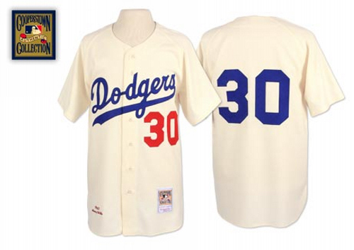 Men's Mitchell and Ness 1962 Los Angeles Dodgers #30 Maury Wills Authentic Cream Throwback MLB Jersey