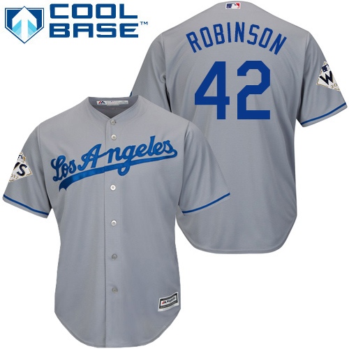 Men's Majestic Los Angeles Dodgers #42 Jackie Robinson Replica Grey Road 2017 World Series Bound Cool Base MLB Jersey