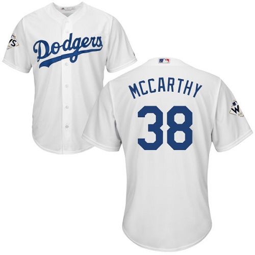 Youth Majestic Los Angeles Dodgers #38 Brandon McCarthy Authentic White Home 2017 World Series Bound Cool Base MLB Jersey