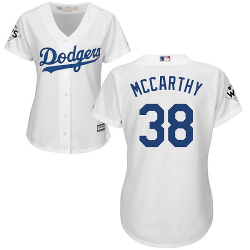 Women's Majestic Los Angeles Dodgers #38 Brandon McCarthy Authentic White Home 2017 World Series Bound Cool Base MLB Jersey