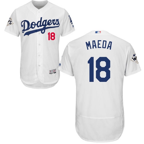 Men's Majestic Los Angeles Dodgers #18 Kenta Maeda Authentic White Home 2017 World Series Bound Flex Base MLB Jersey