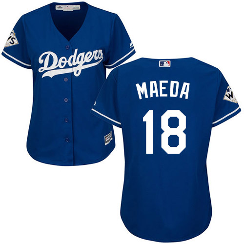 Women's Majestic Los Angeles Dodgers #18 Kenta Maeda Authentic Royal Blue Alternate 2017 World Series Bound Cool Base MLB Jersey