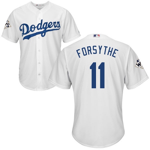 Men's Majestic Los Angeles Dodgers #11 Logan Forsythe Replica White Home 2017 World Series Bound Cool Base MLB Jersey