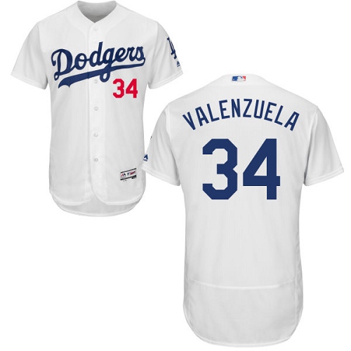 Men's Majestic Los Angeles Dodgers #34 Fernando Valenzuela Authentic White Home Cool Base MLB Jersey