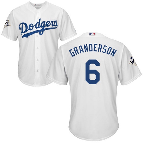 Men's Majestic Los Angeles Dodgers #6 Curtis Granderson Replica White Home 2017 World Series Bound Cool Base MLB Jersey