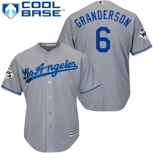 Men's Majestic Los Angeles Dodgers #6 Curtis Granderson Replica Grey Road 2017 World Series Bound Cool Base MLB Jersey