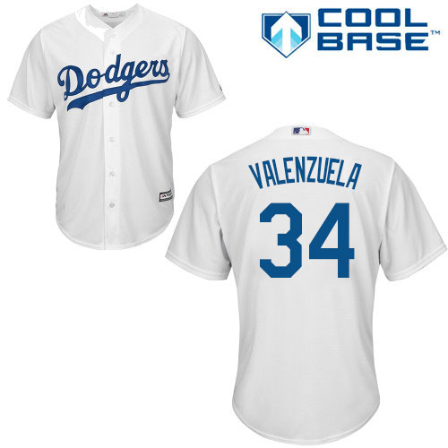Men's Majestic Los Angeles Dodgers #34 Fernando Valenzuela Replica White Home Cool Base MLB Jersey
