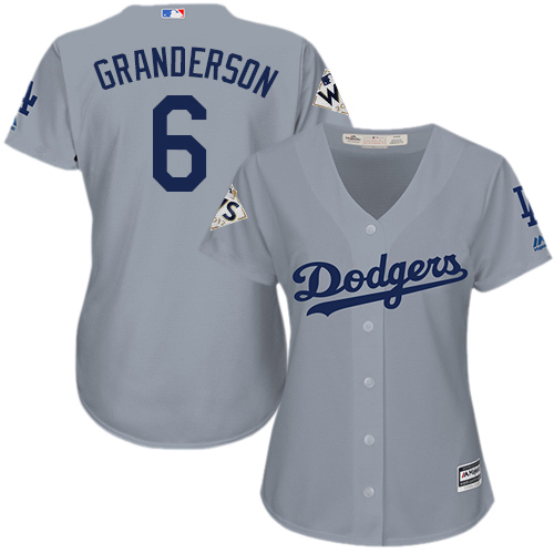 Women's Majestic Los Angeles Dodgers #6 Curtis Granderson Replica Grey Road 2017 World Series Bound Cool Base MLB Jersey