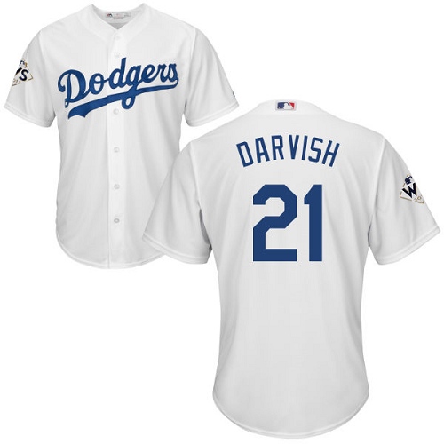 Men's Majestic Los Angeles Dodgers #21 Yu Darvish Replica White Home 2017 World Series Bound Cool Base MLB Jersey