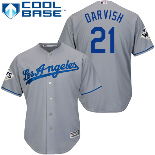 Youth Majestic Los Angeles Dodgers #21 Yu Darvish Authentic Grey Road 2017 World Series Bound Cool Base MLB Jersey