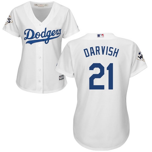 Women's Majestic Los Angeles Dodgers #21 Yu Darvish Replica White Home 2017 World Series Bound Cool Base MLB Jersey