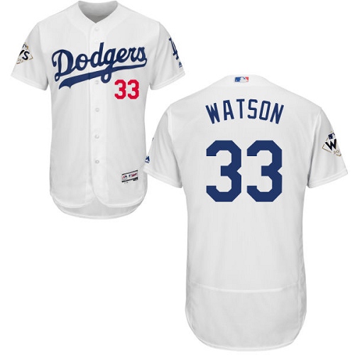 Men's Majestic Los Angeles Dodgers #33 Tony Watson Authentic White Home 2017 World Series Bound Flex Base MLB Jersey