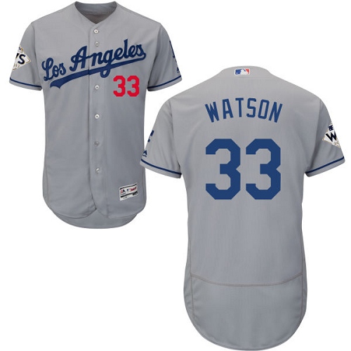 Men's Majestic Los Angeles Dodgers #33 Tony Watson Authentic Grey Road 2017 World Series Bound Flex Base MLB Jersey