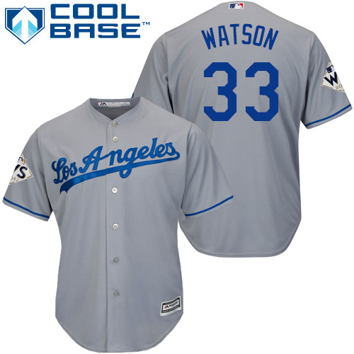 Youth Majestic Los Angeles Dodgers #33 Tony Watson Authentic Grey Road 2017 World Series Bound Cool Base MLB Jersey