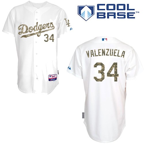 Men's Majestic Los Angeles Dodgers #34 Fernando Valenzuela Authentic White USMC Cool Base MLB Jersey