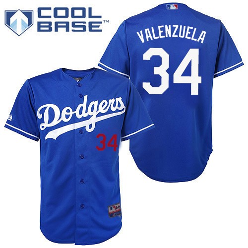 Youth Majestic Los Angeles Dodgers #34 Fernando Valenzuela Authentic Royal Blue Cool Base MLB Jersey