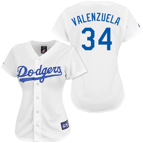 Women's Majestic Los Angeles Dodgers #34 Fernando Valenzuela Authentic White MLB Jersey