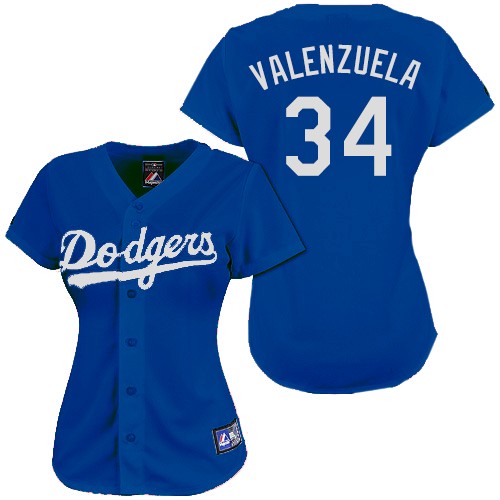 Women's Majestic Los Angeles Dodgers #34 Fernando Valenzuela Authentic Royal Blue Fashion MLB Jersey