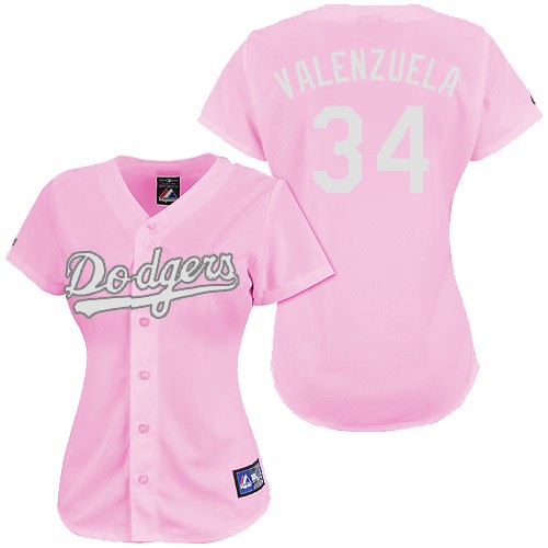 Women's Majestic Los Angeles Dodgers #34 Fernando Valenzuela Authentic Pink Fashion MLB Jersey