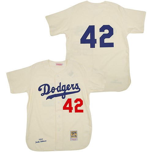 Men's Mitchell and Ness Los Angeles Dodgers #42 Jackie Robinson Authentic Cream Throwback MLB Jersey