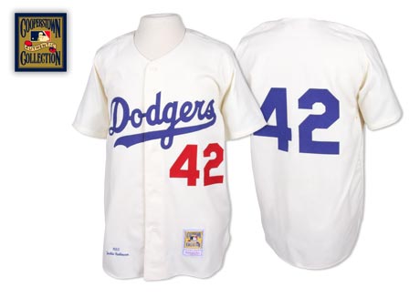 Men's Mitchell and Ness Los Angeles Dodgers #42 Jackie Robinson Authentic White Throwback MLB Jersey