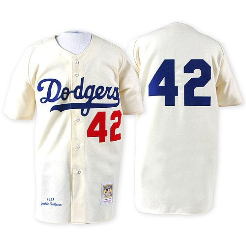 Men's Mitchell and Ness 1955 Los Angeles Dodgers #42 Jackie Robinson Authentic White Throwback MLB Jersey