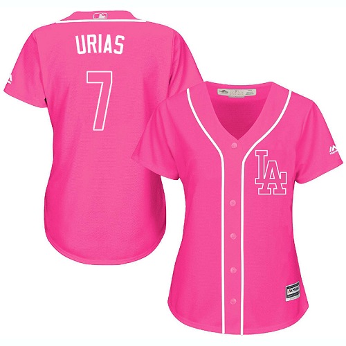 Women's Majestic Los Angeles Dodgers #7 Julio Urias Authentic Pink Fashion Cool Base MLB Jersey