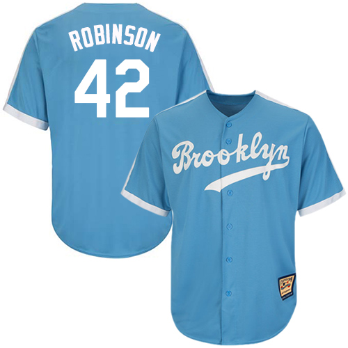 Men's Mitchell and Ness Los Angeles Dodgers #42 Jackie Robinson Authentic Light Blue Throwback MLB Jersey