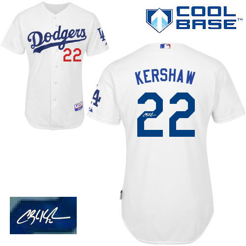 Men's Majestic Los Angeles Dodgers #22 Clayton Kershaw Authentic White Home Cool Base Autographed MLB Jersey