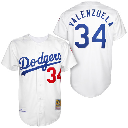 Men's Mitchell and Ness Los Angeles Dodgers #34 Fernando Valenzuela Replica White 1955 Throwback MLB Jersey