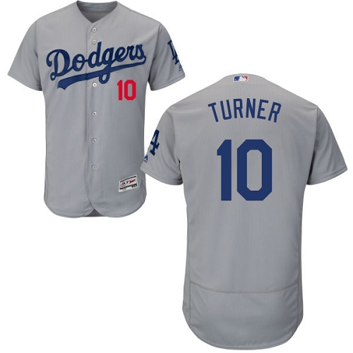 Men's Majestic Los Angeles Dodgers #10 Justin Turner Gray Alternate Road Flexbase Authentic Collection MLB Jersey